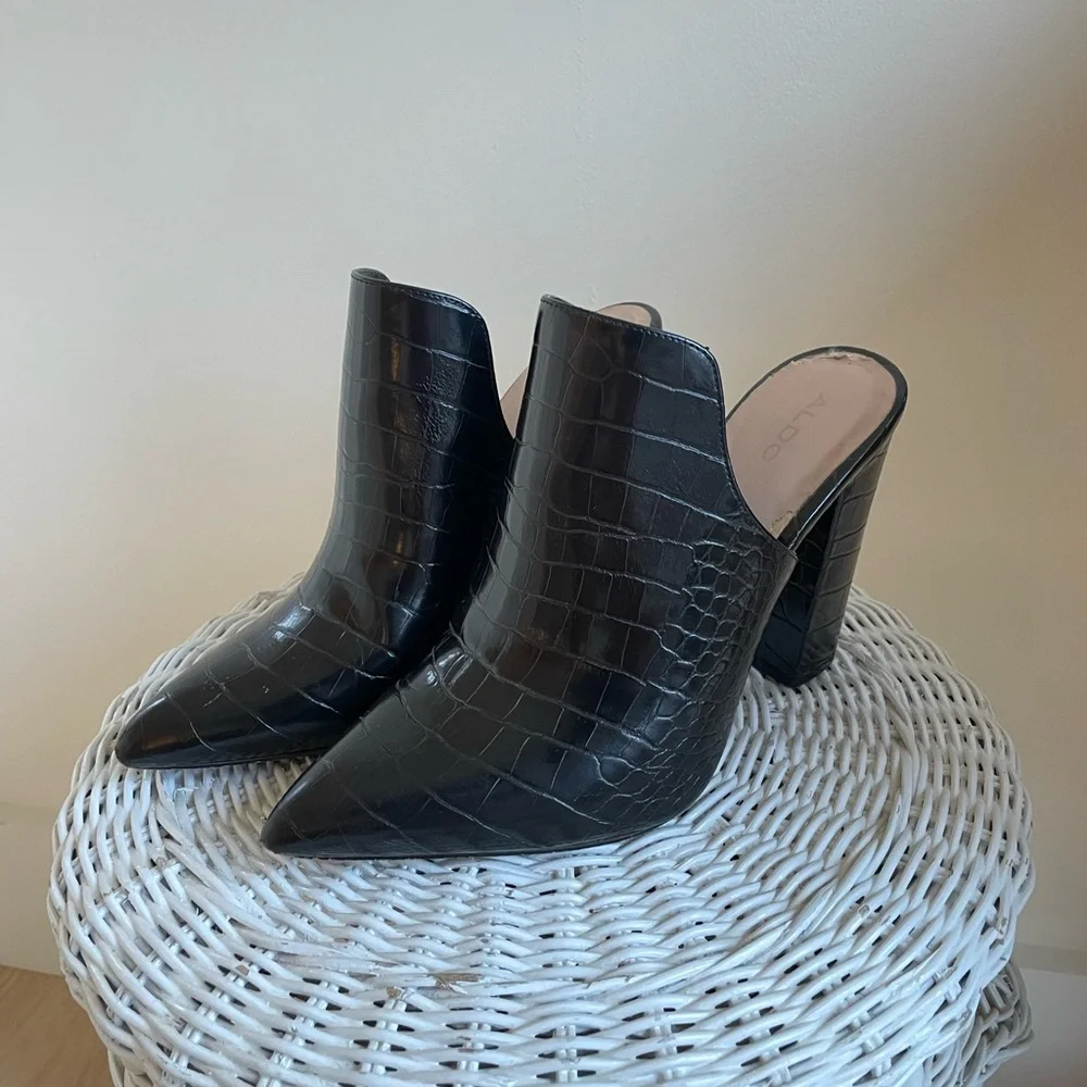 Aldo black croc block heel mules - Picture 4 of 5